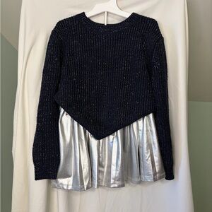 Splendid Girls Navy Sparkle sweater and Silver matching skirt size 8